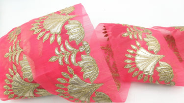 Pink Tissue Fabric Lace Trim with Gota Patti Embroidery, Foiled Embroidery in Silver, Sari Border Trim By Yard Decorative Trim Craft Lace